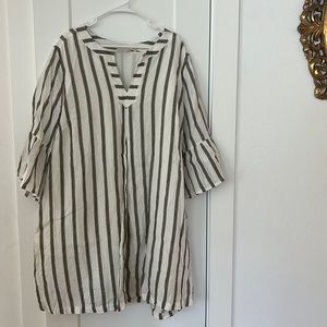Soft Surroundings 3X Flowy Flutter Sleeve Stripe Rue Jussieu Linen Dress Lined